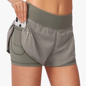 SoothFeel High-Waist Olive Green 2-in-1 Athletic Shorts